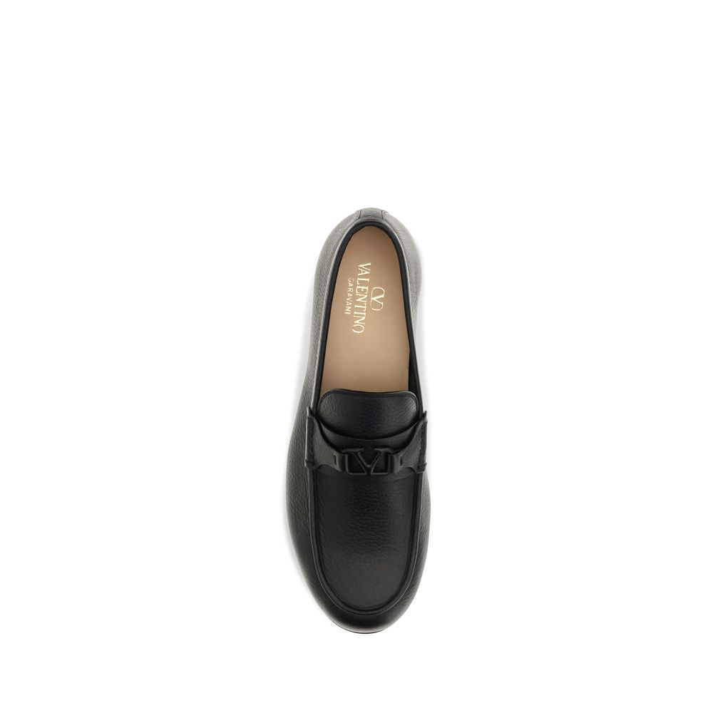 Mocassins à enfiler en cuir de cerf noir Valentino Garavani