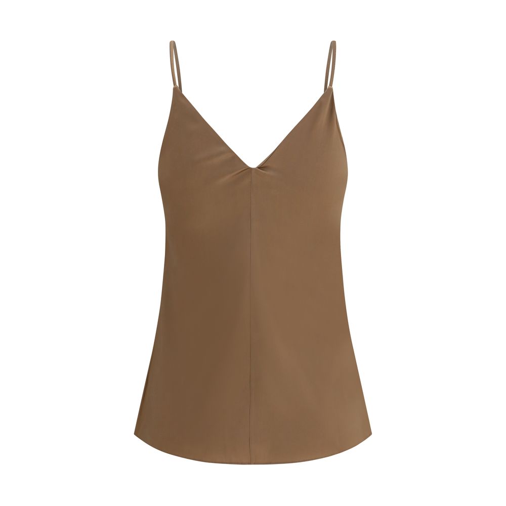 T-shirt sans manches en soie marron Brunello Cucinelli
