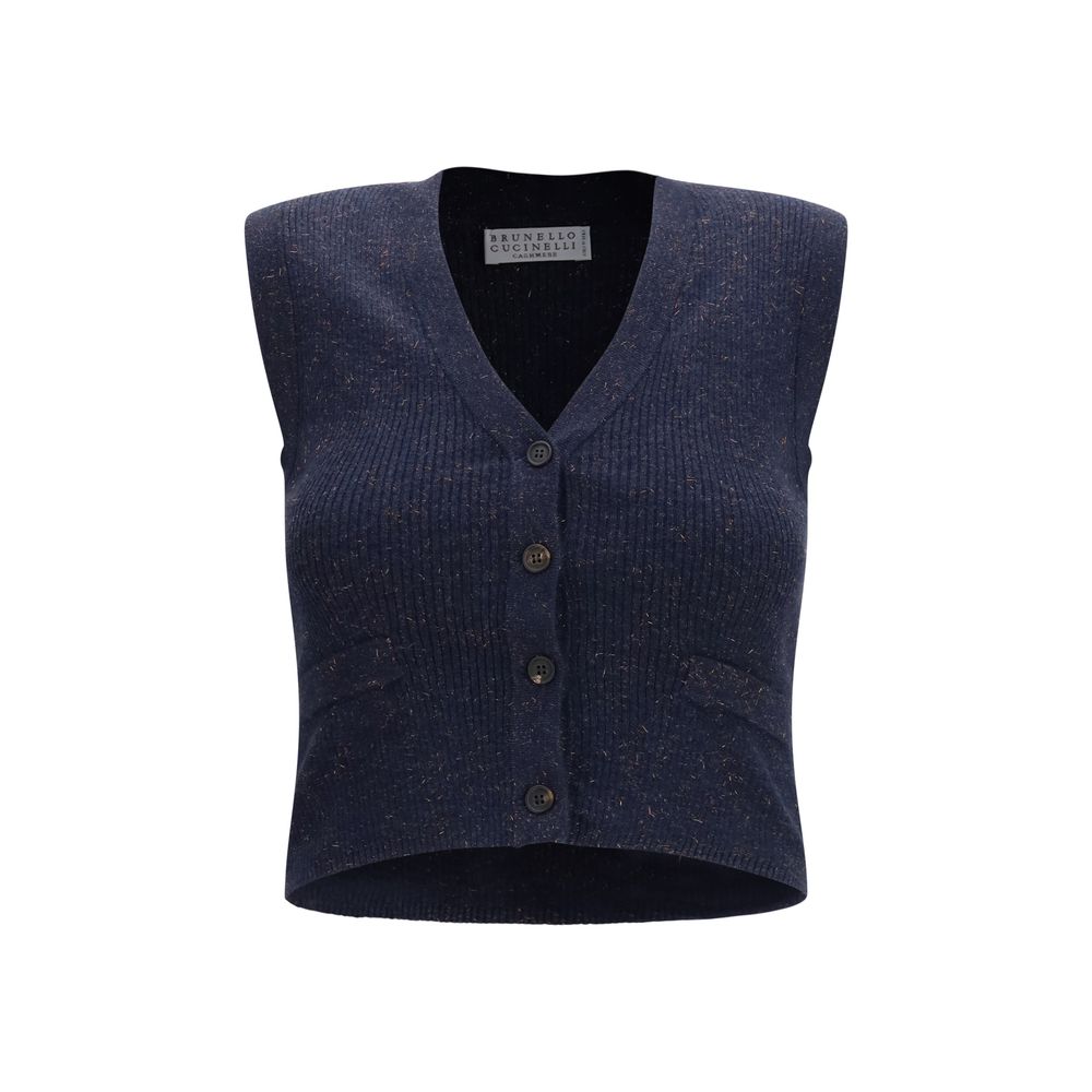 Pull sans manches en cachemire bleu Brunello Cucinelli