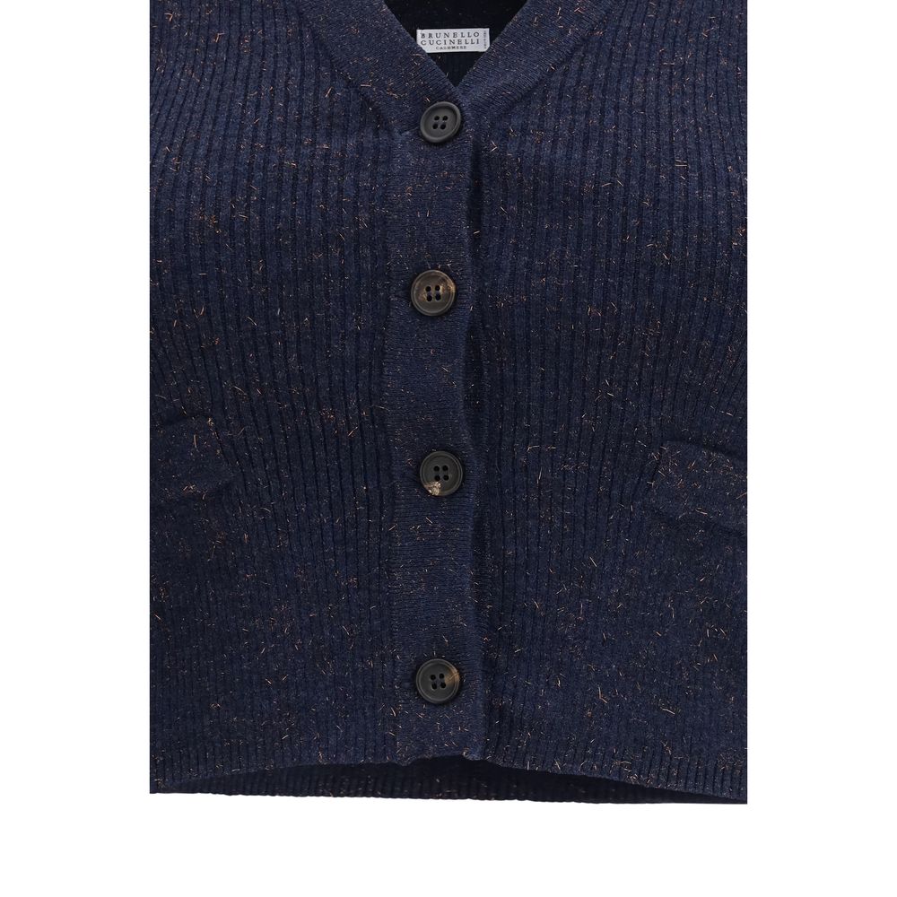 Pull sans manches en cachemire bleu Brunello Cucinelli