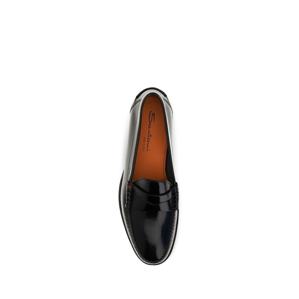 Mocassins à enfiler Santoni en cuir de veau noir Bos Taurus