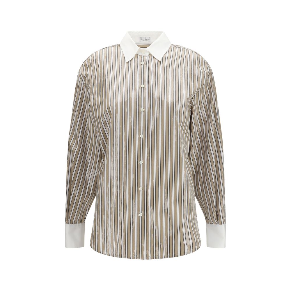 Chemise Brunello Cucinelli en coton beige à motifs