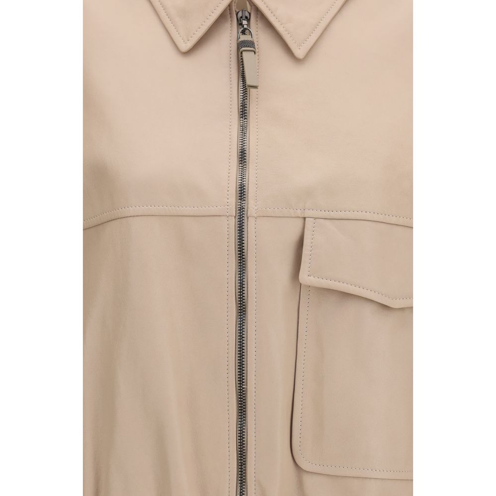 Brunello Cucinelli Blouson en cuir beige