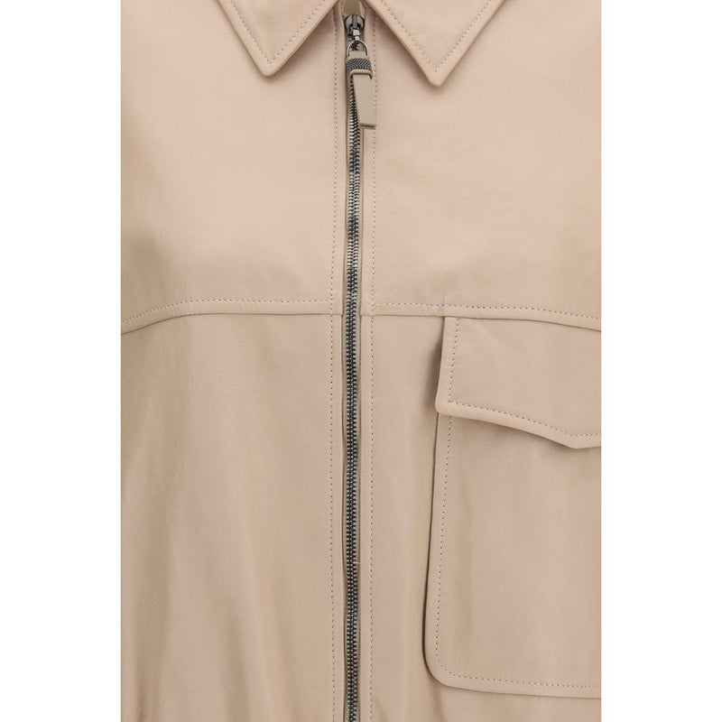 Brunello Cucinelli Beige Leather Leather Jacket