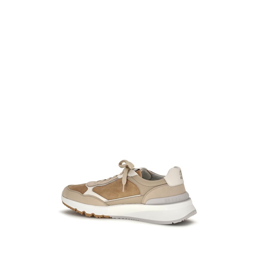 Baskets basses Brunello Cucinelli en cuir de veau beige Bos Taurus