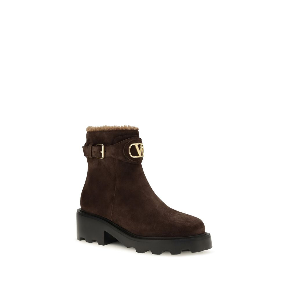 Bottines Valentino Garavani en Cuir de Veau Marron Bos Taurus