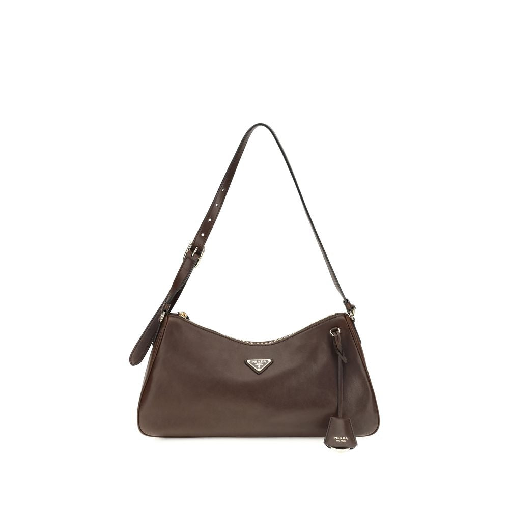 Sac porté épaule Prada en cuir de veau marron Bos Taurus