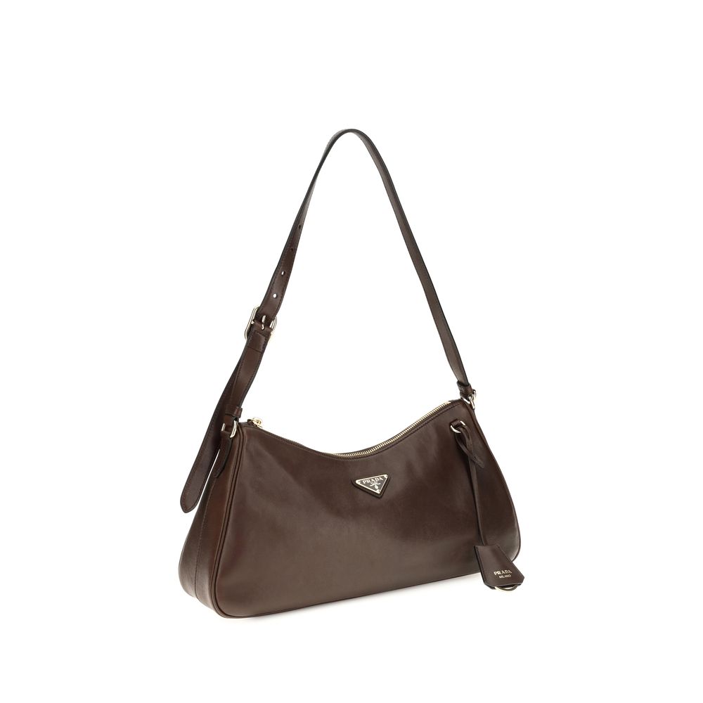 Sac porté épaule Prada en cuir de veau marron Bos Taurus