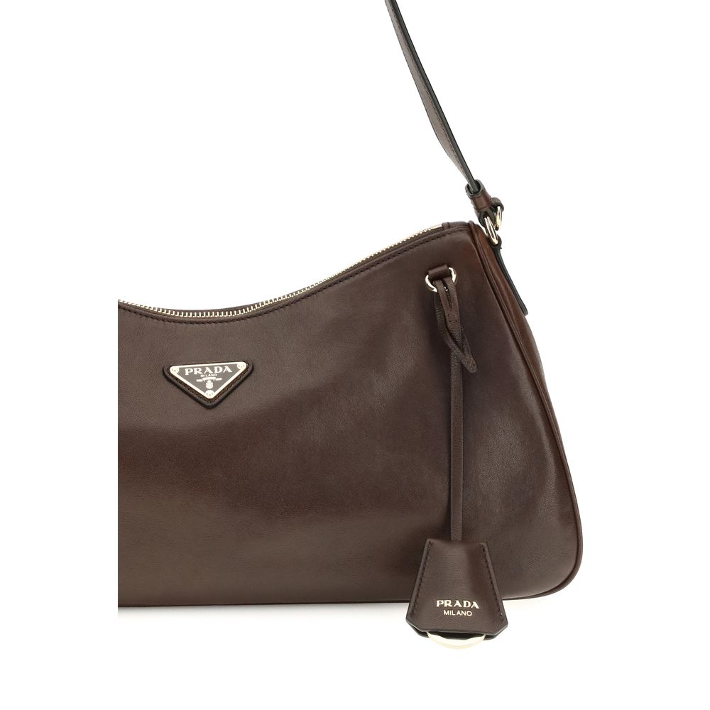 Sac porté épaule Prada en cuir de veau marron Bos Taurus