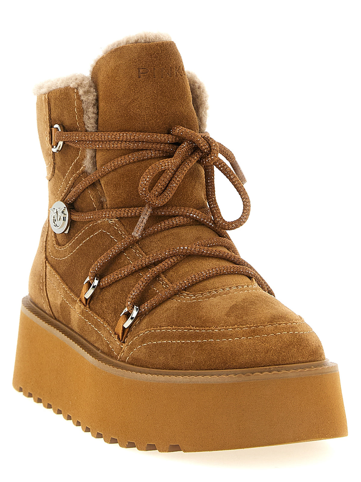 PINKO Martina Brown Cowhide Flat Boots for Women