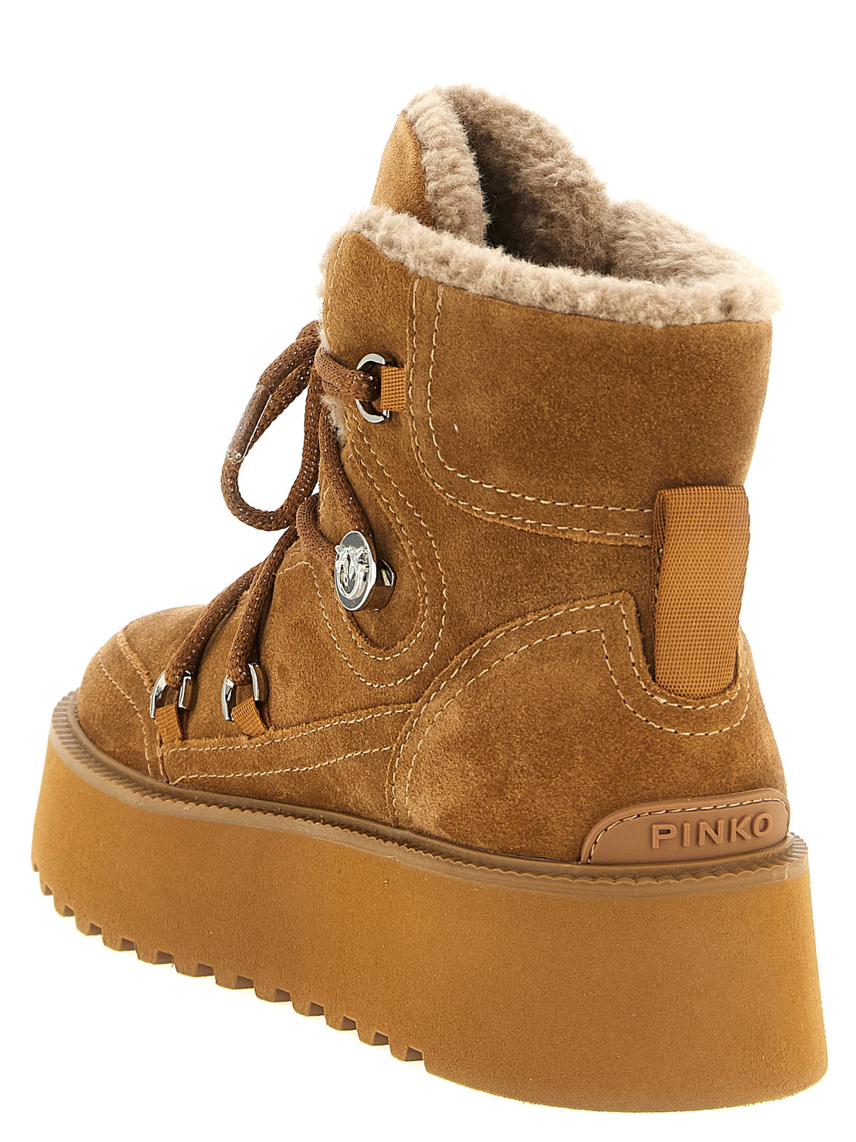 PINKO Martina Brown Cowhide Flat Boots for Women