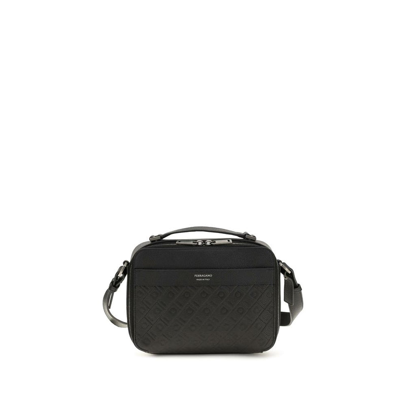 Ferragamo Black Calf Leather Bos Taurus Shoulder Bag