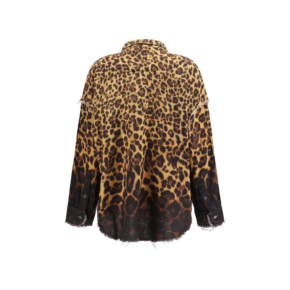 R13 Brown Denim Shirt - Oversized Fit with Vintage Distress