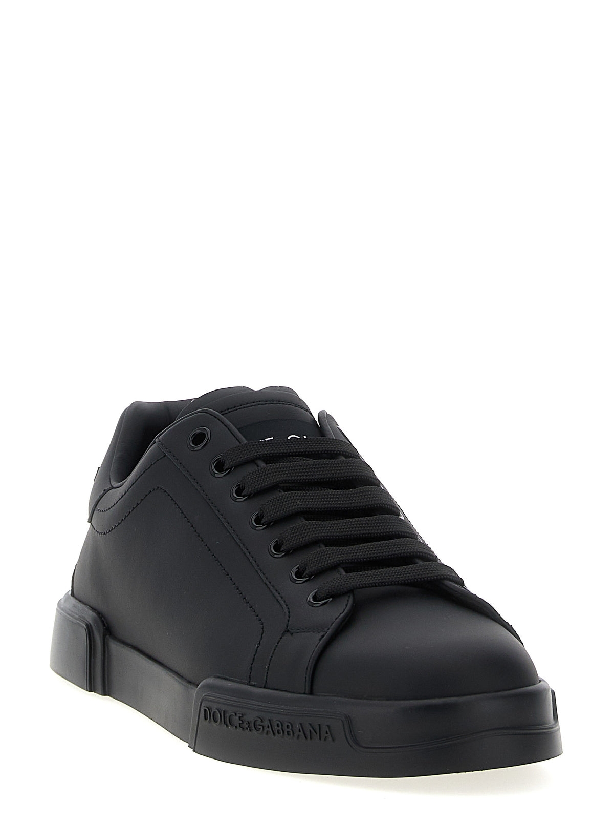 Dolce & Gabbana Black Calfskin Portofino Low Top Sneakers