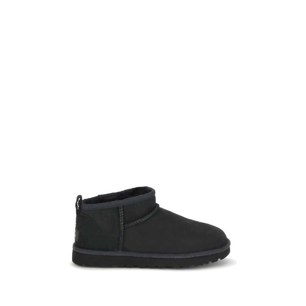 UGG Black Suede Leather Ankle Boots - Classic Ultra Mini
