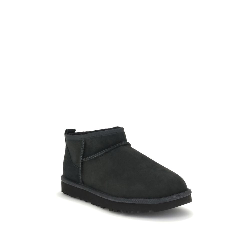UGG Black Suede Leather Ankle Boots - Classic Ultra Mini