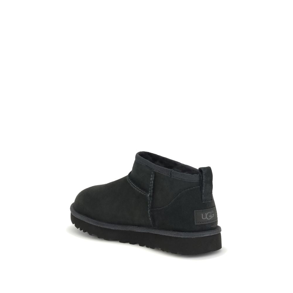 UGG Black Suede Leather Ankle Boots - Classic Ultra Mini