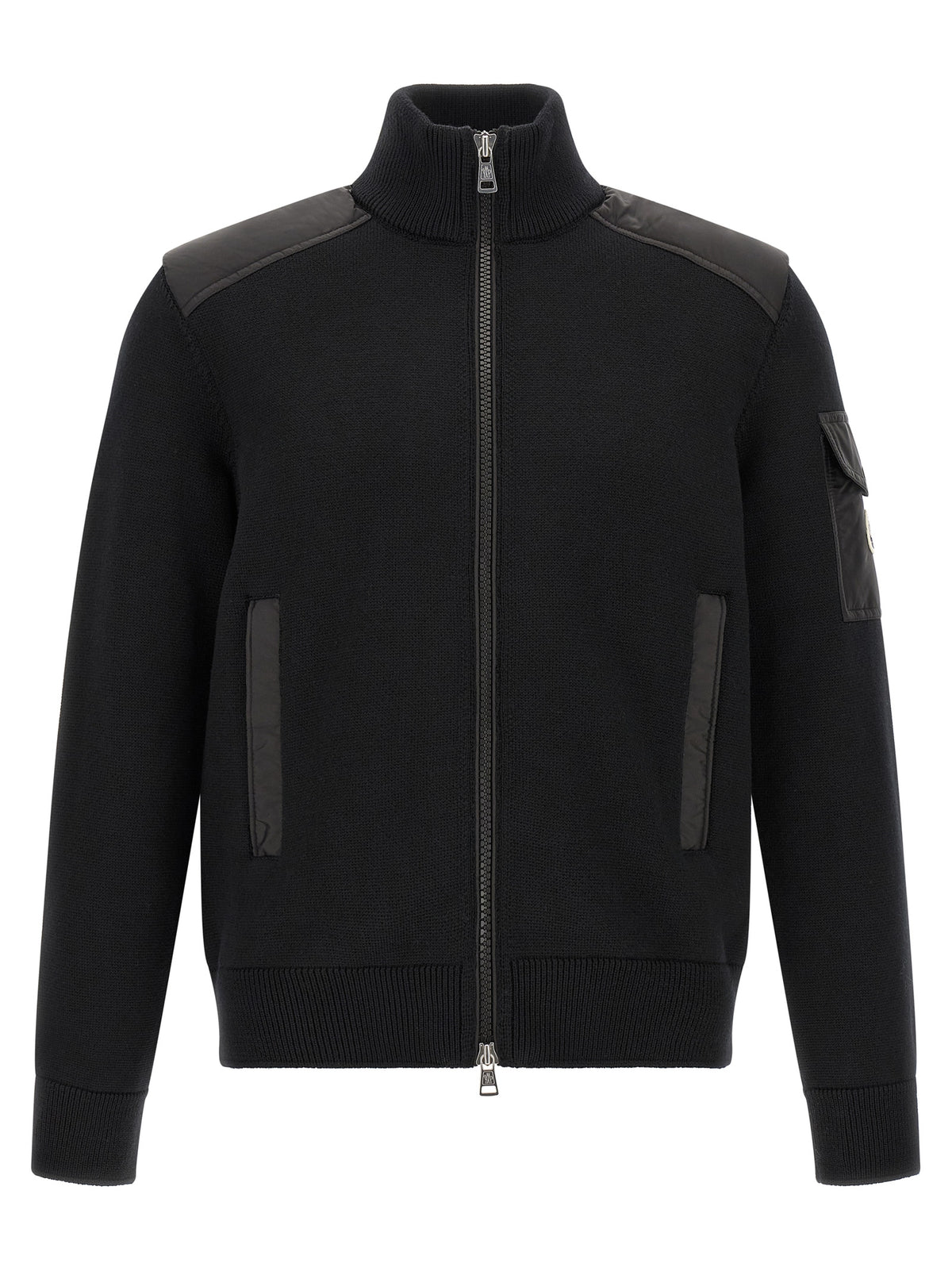 Moncler Black Polyamide Cardigan - Padded Wool Zip-Up