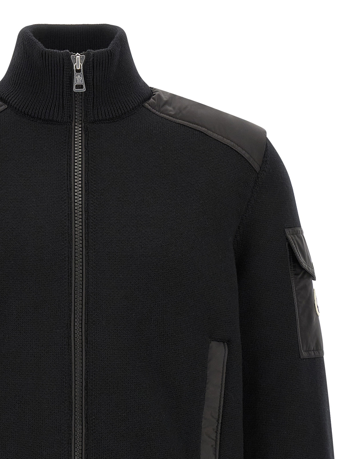 Moncler Black Polyamide Cardigan - Padded Wool Zip-Up