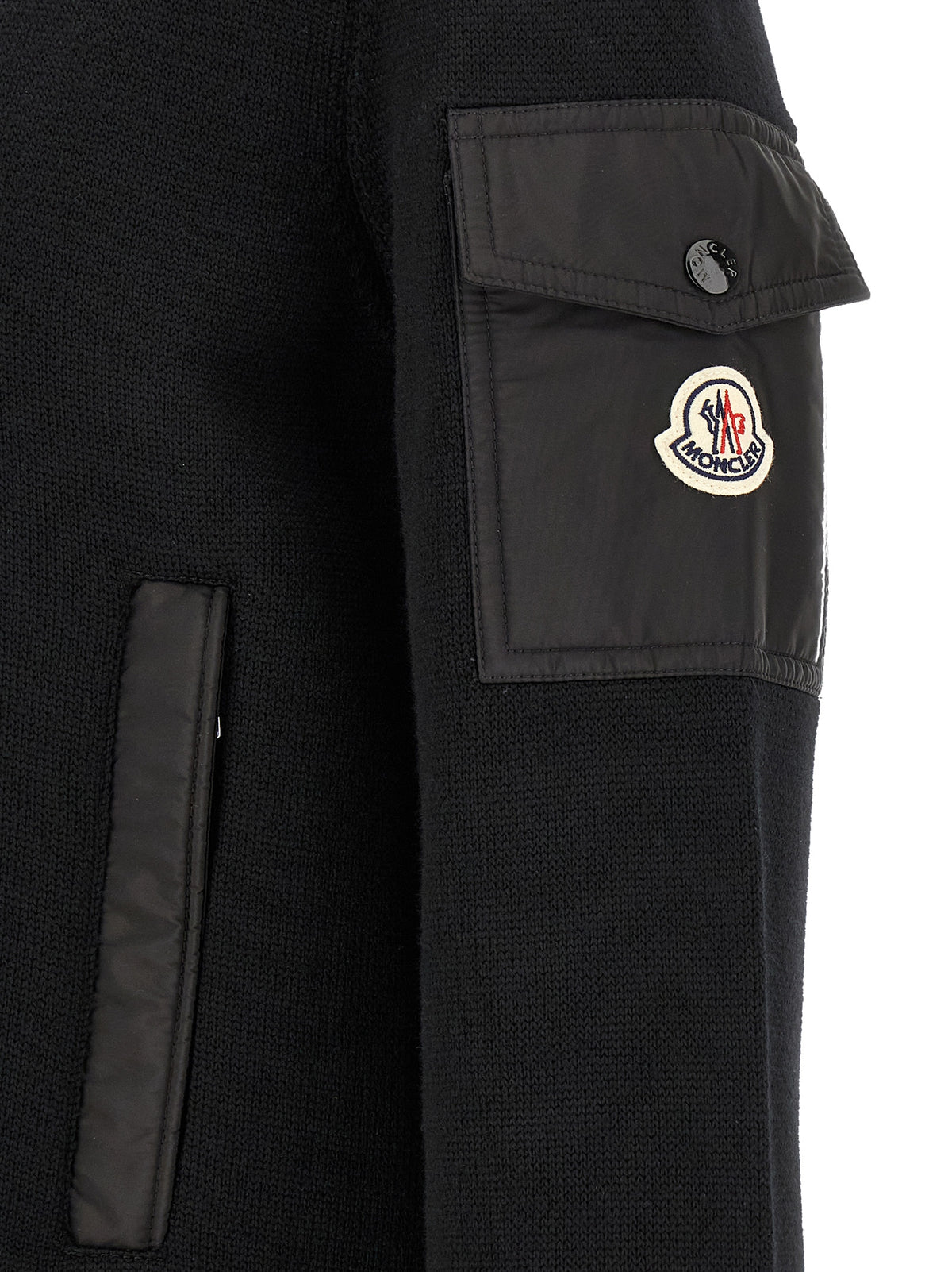 Moncler Black Polyamide Cardigan - Padded Wool Zip-Up
