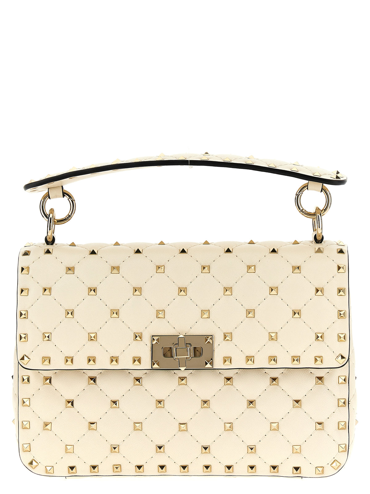 Valentino Garavani White Lamb Leather Rockstud Spike Shoulder Bag