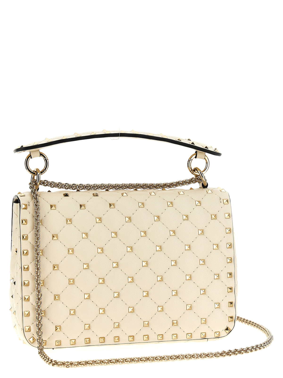 Valentino Garavani White Lamb Leather Rockstud Spike Shoulder Bag