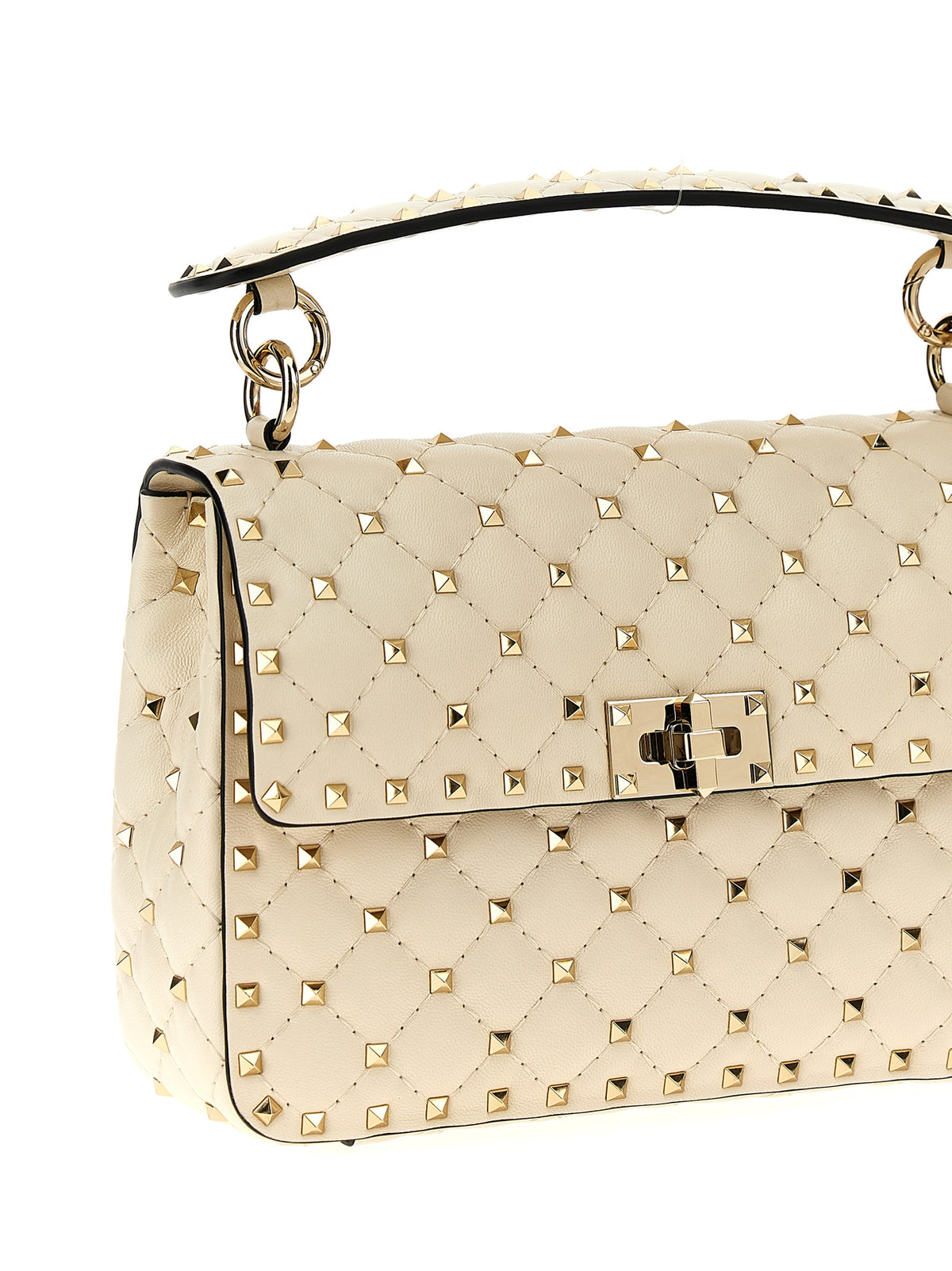 Valentino Garavani White Lamb Leather Rockstud Spike Shoulder Bag