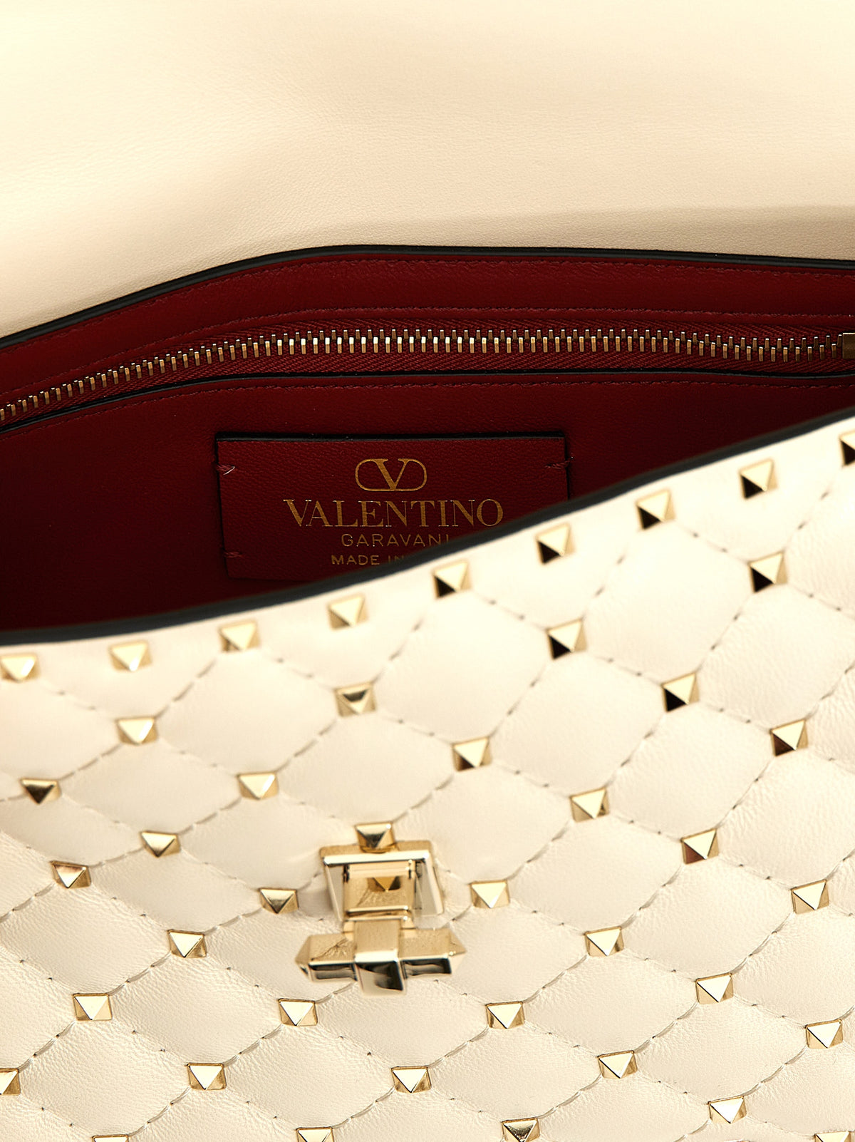 Valentino Garavani White Lamb Leather Rockstud Spike Shoulder Bag