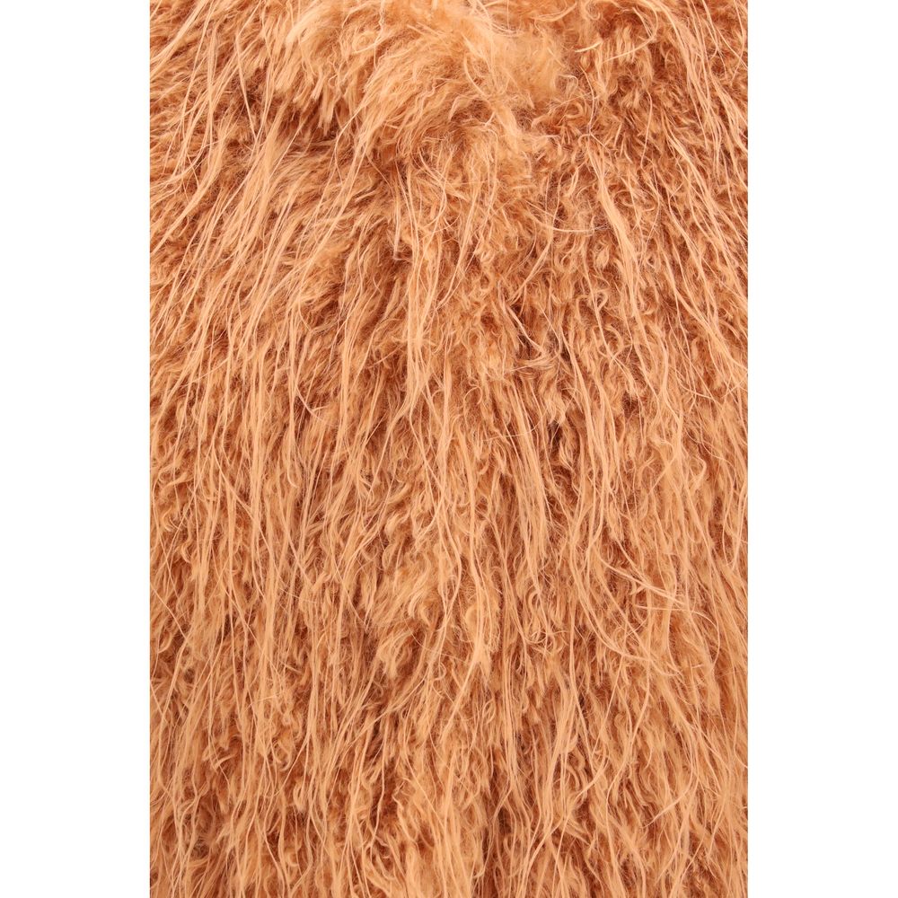 Forte_Forte Orange Sleeveless Jacket - Eco Mongolia Faux Fur