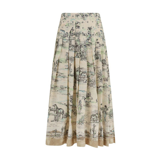 Alemais Beige Linen Midi Skirt