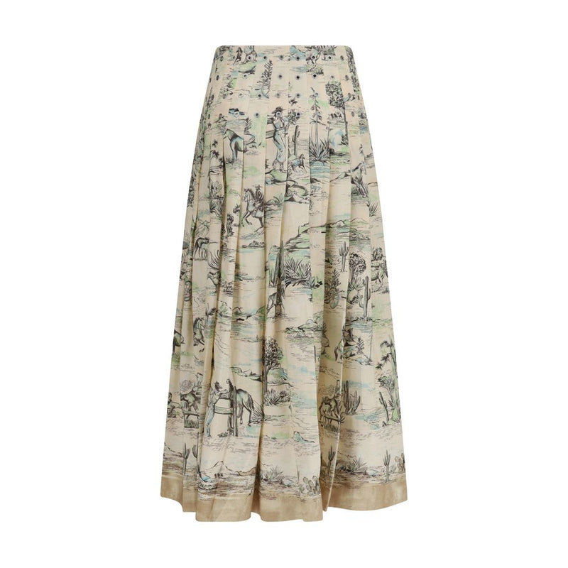 Alemais Beige Linen Midi Skirt