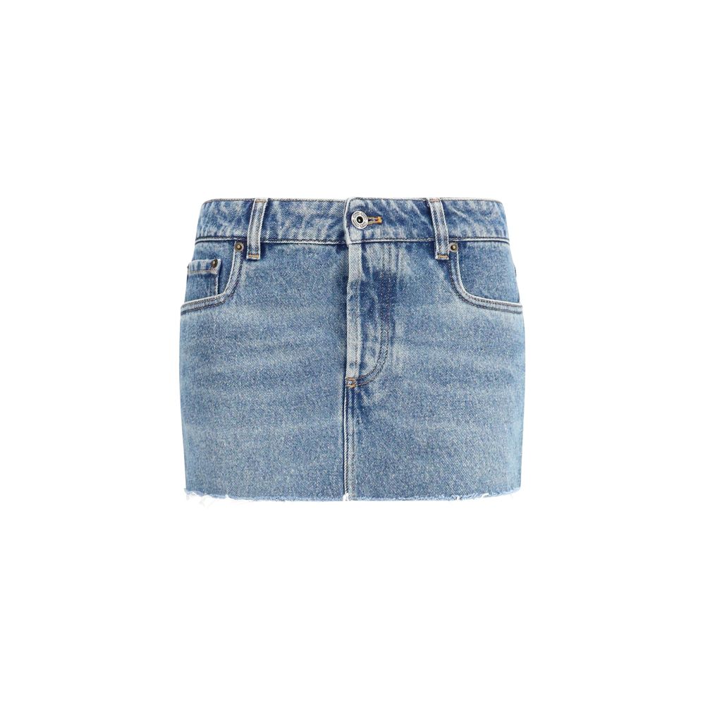 Miu Miu Blue Cotton Mini Skirt - Frayed Hem Design