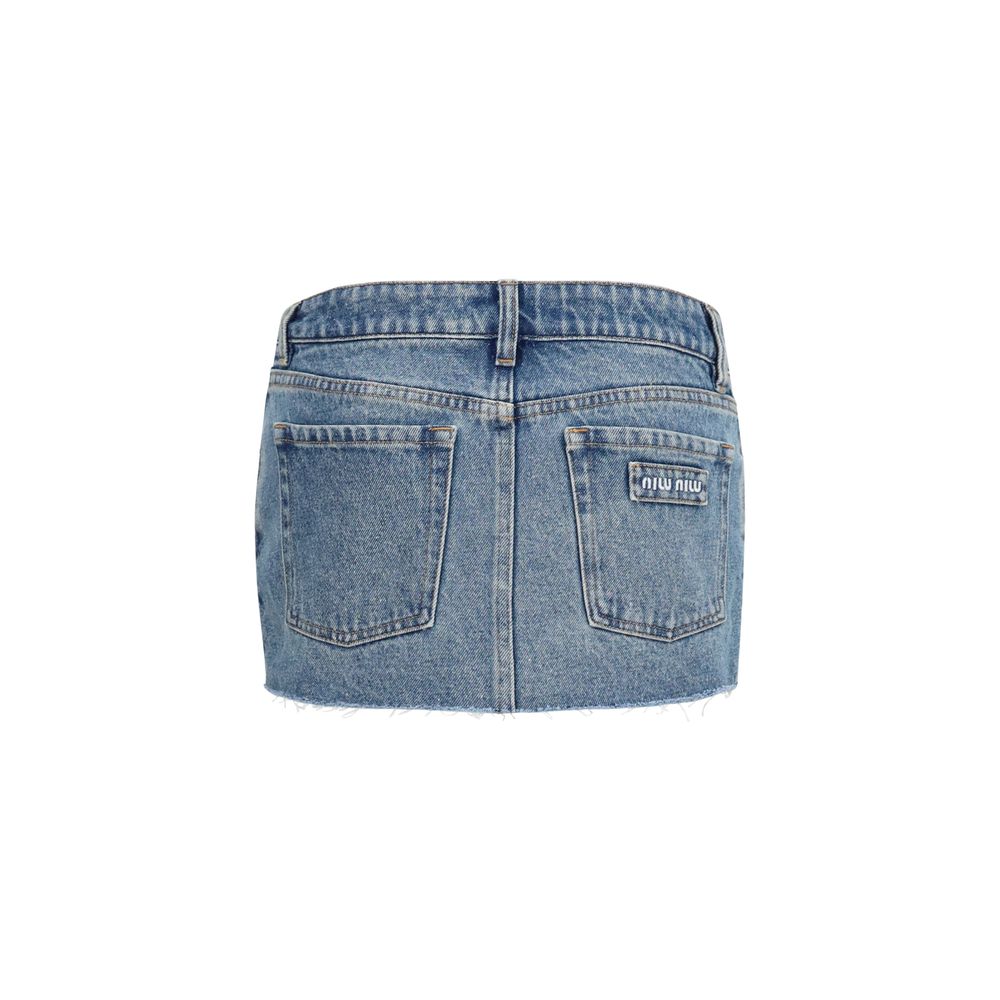 Miu Miu Blue Cotton Mini Skirt - Frayed Hem Design