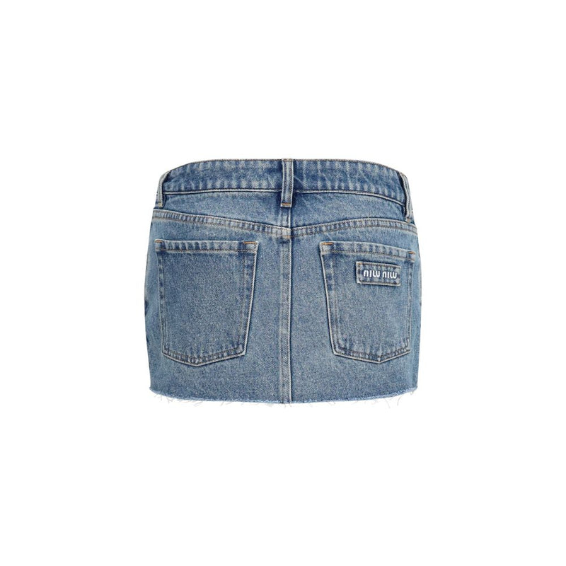 Miu Miu Blue Cotton Mini Skirt