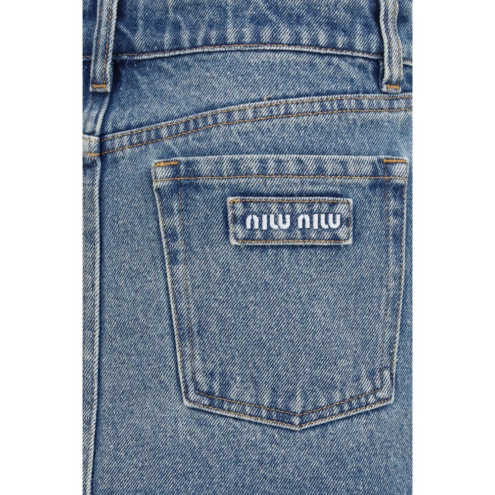 Miu Miu Blue Cotton Mini Skirt - Frayed Hem Design
