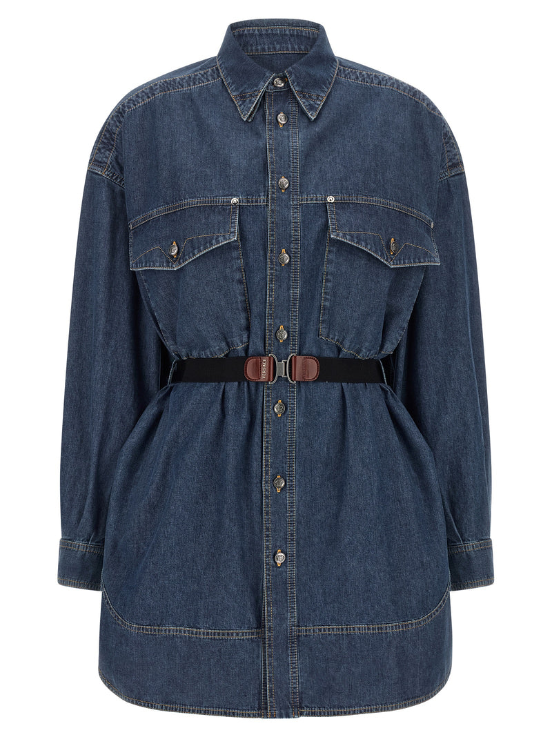 Versace Blue Cotton Short Dress - Casual Elegance