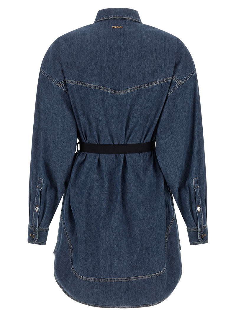 Versace Blue Cotton Short Dress - Casual Elegance
