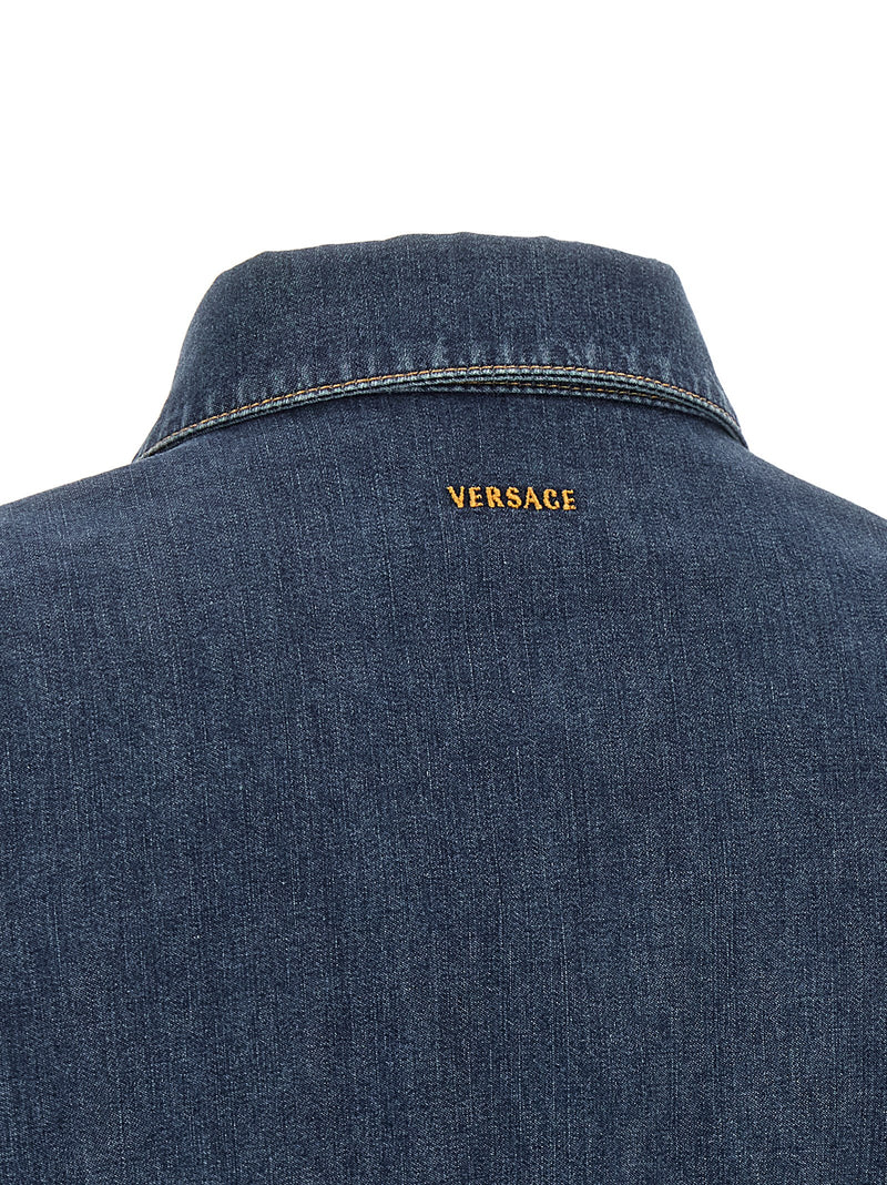 Versace Blue Cotton Short Dress - Casual Elegance