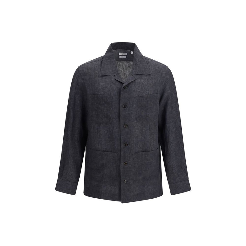 Chemise habillée Brunello Cucinelli en lin gris - Coupe ample