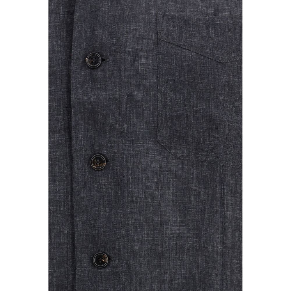 Brunello Cucinelli Gray Linen Dress Shirt - Easy Fit