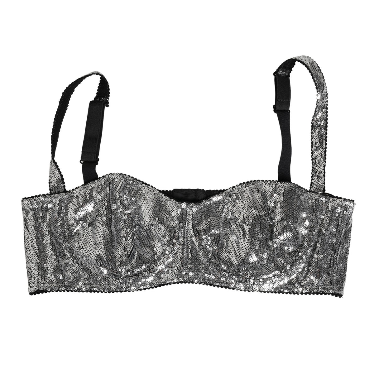 Dolce & Gabbana Silver Sequined Nyon Balconnet Bra Underwear