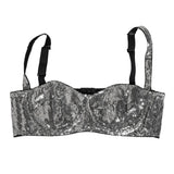 Dolce & Gabbana Silver Sequined Nyon Balconnet Bra Underwear