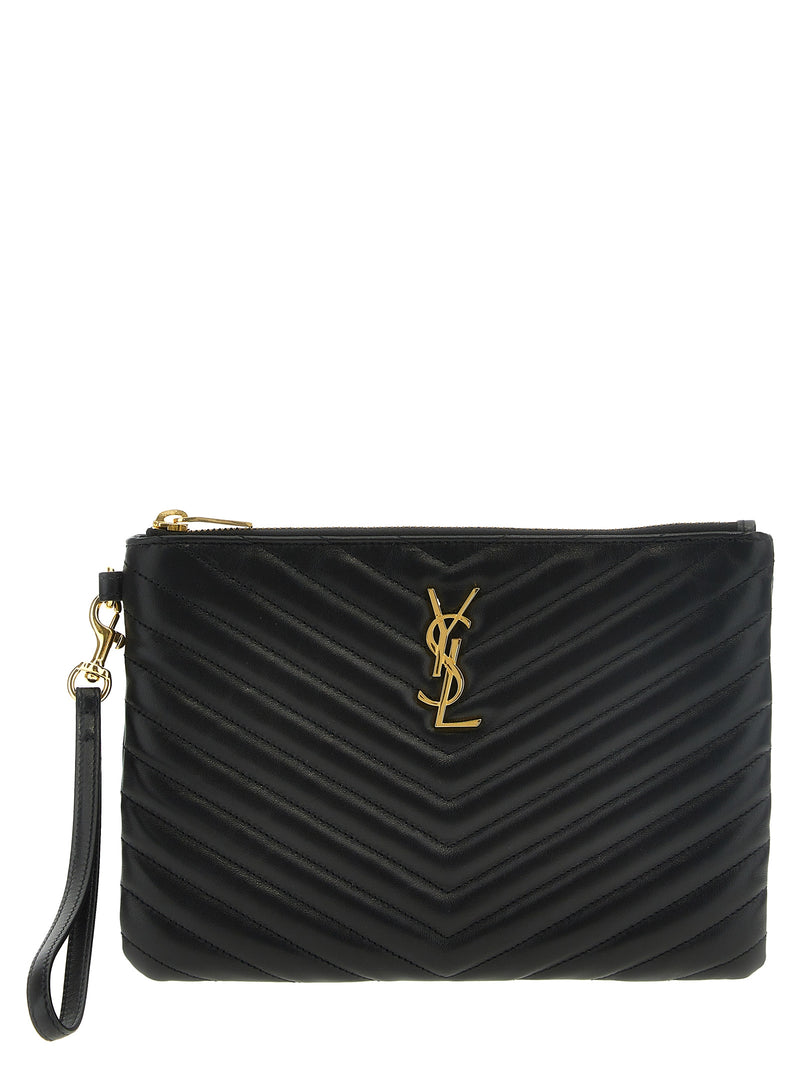 Pochette Saint Laurent en cuir de veau noir