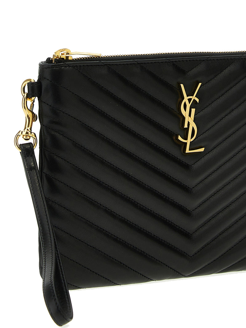 Pochette Saint Laurent en cuir de veau noir