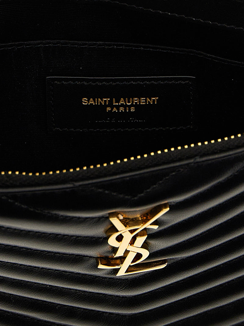 Pochette Saint Laurent en cuir de veau noir