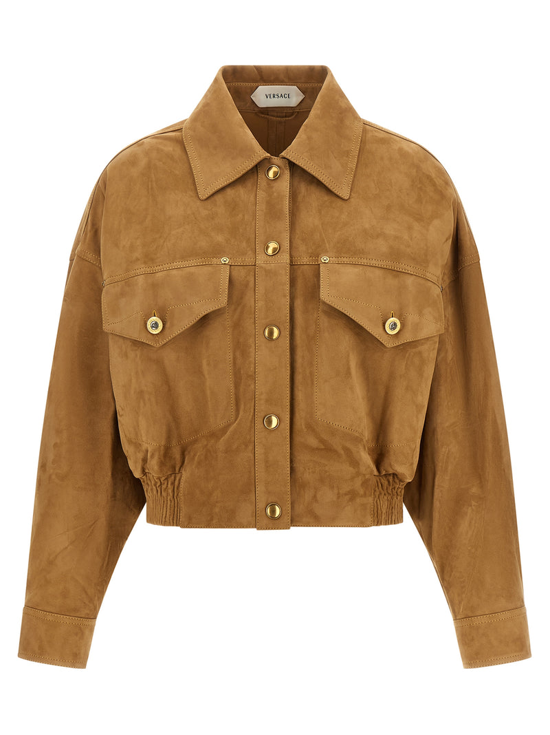 Veste en cuir d'agneau marron Versace