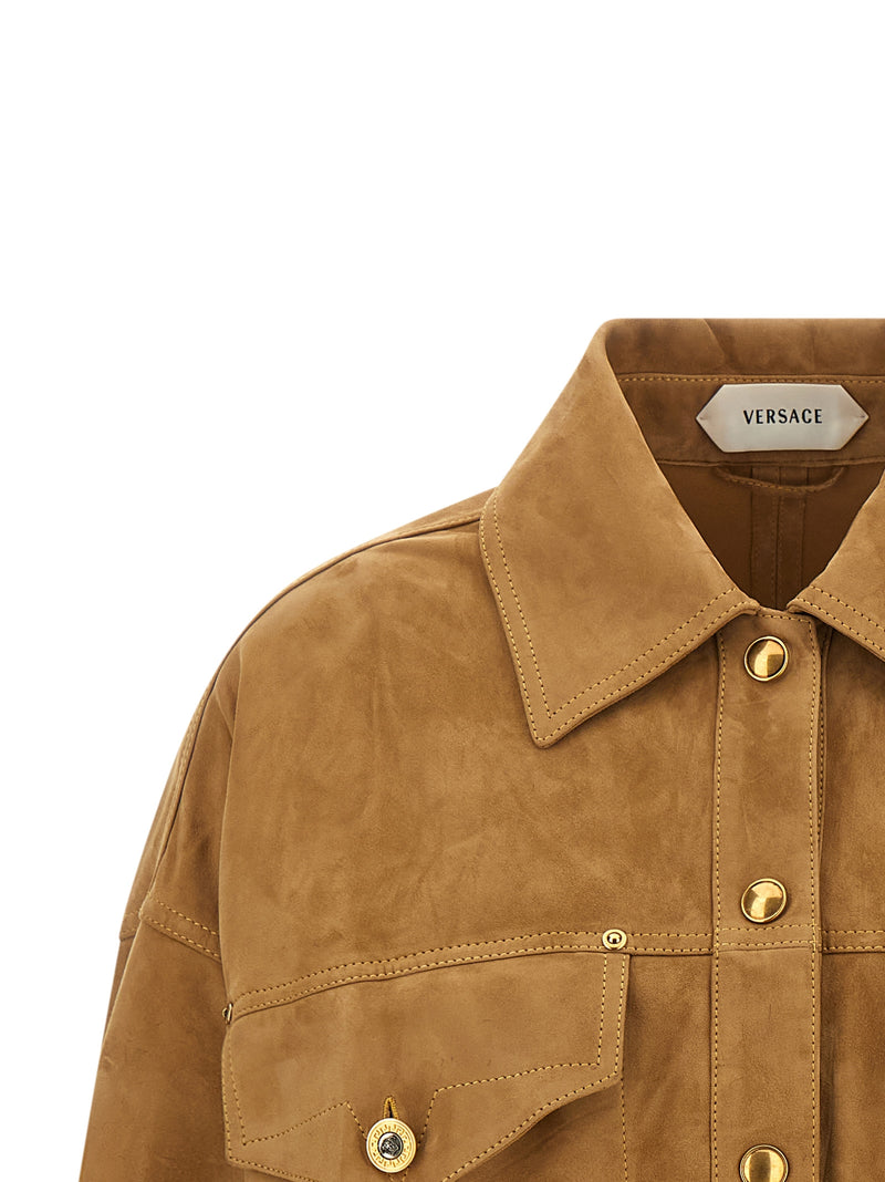 Veste en cuir d'agneau marron Versace
