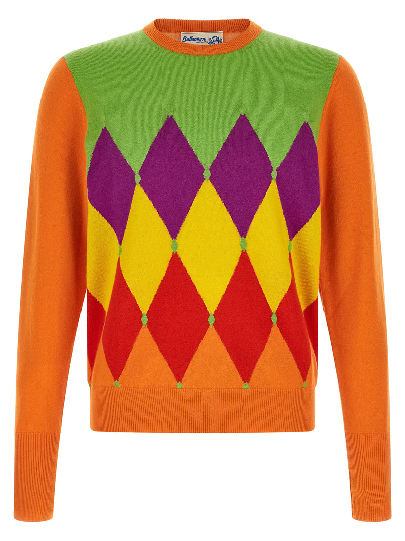 Ballantyne Orange Cashmere Cardigan - Classic Diamond Design