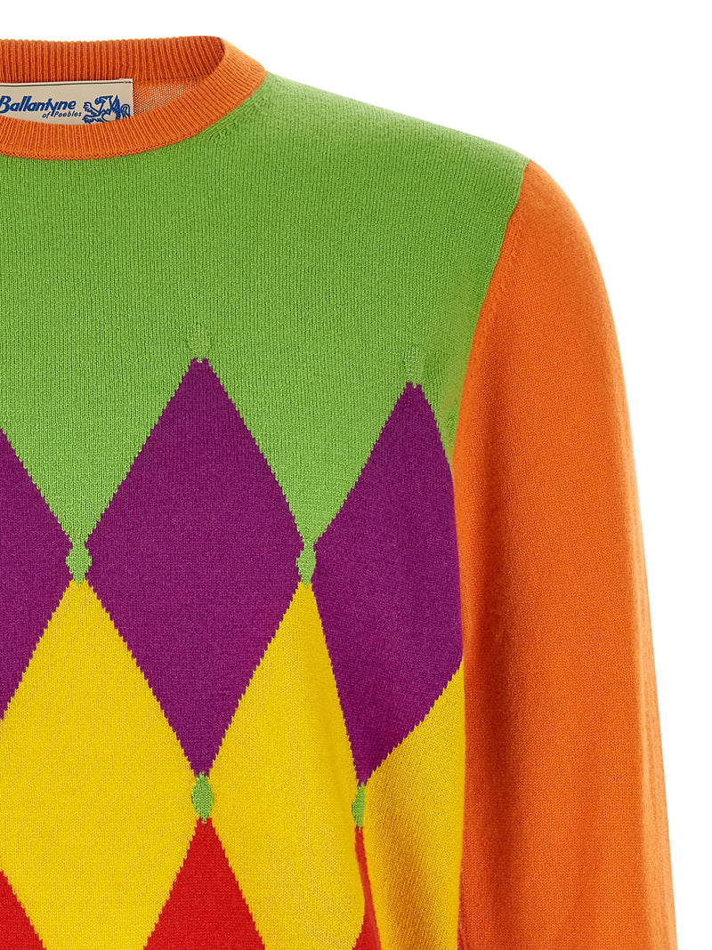 Ballantyne Orange Cashmere Cardigan - Classic Diamond Design