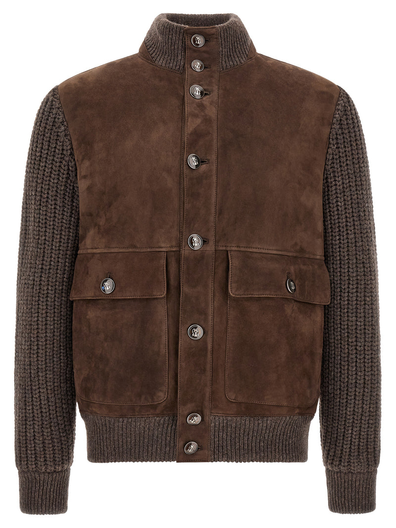 Brunello Cucinelli Blouson en cuir d'agneau marron